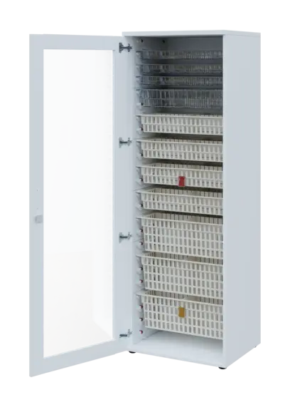 EUROMEDICA S - 66 skříň léková boxová, 1-dveřová/prosklená, levá, 1950x660x535, korpus bílý, dvířka bílá